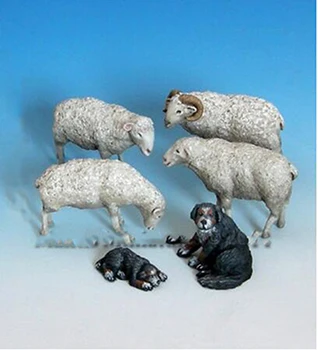 1/35 Modernus Gyvūnų Nustatyti Avys & Sheepdogs žaislas Derva Modelis Miniatiūrų Rinkinys unassembly Unpainted