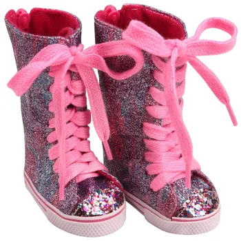 18 colių Mergaičių lėlės batai Amerikos naujagimių Purpurinis rožinis blizga drobė batai, žaislai tinkami 43 cm kūdikių lėlės s229