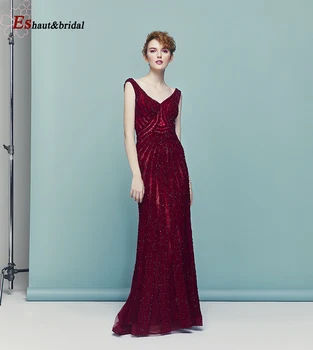 2020 M. Dubajaus Bordo Vakarinę Suknelę Kristalų Rankų Darbo Ilgai Prom Oficialų Suknelė