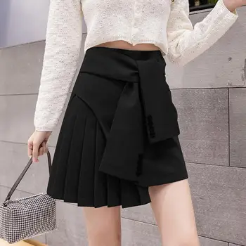 2020 metų vasaros naują korėjiečių dizaino jausmas, JUODAS KLOSTUOTAS SIJONAS nereguliarus-line trumpas sijonas aukštu juosmeniu sijonas moterims