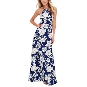 2020 Metų Vasaros Suknelė Moterims Maxi Ilgų Kabančių Kaklo Elegantiškas Elbise Apynasrio Gėlių Spausdinti Rankovių Ilgio Šalis Suknelė Vestido Cherrykeke