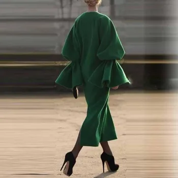 2021 Plius Dydis Vilnos Paltai Moterims Mados Elegantiškas Šalis Dvigubo Breasted Dizaineris Žalia, Paltai