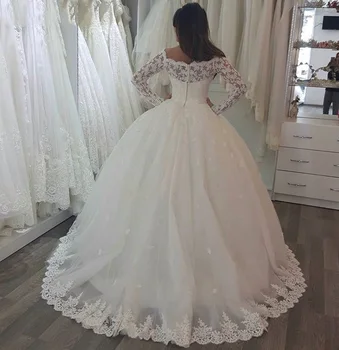 2021 Vestido de casamento Profesinės užsakymą Elegantiškas intelektinės Nėrinių Suknelės Tiulio Valymo Traukinio Valtis Kaklo bridal Vestuvinė Suknelė