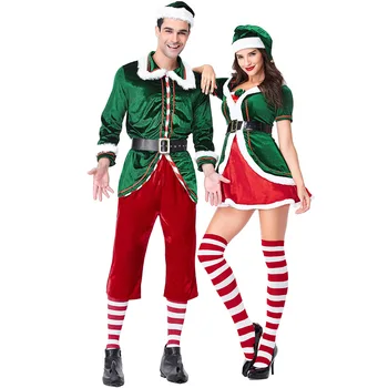 Aksomo Mėgėjams Žalia Dvasia Kalėdų Elfų Kostiumais, Moteris ir Vyras Kalėdų Vakarėlį Cosplay