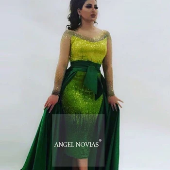 ANGEL NOVIAS ilgomis Rankovėmis Žalia Prabanga Duobute vakarinę Suknelę 2020 arabų Dubajus Oficialų Vakare Chalatai, su Nuimamu Sijonu
