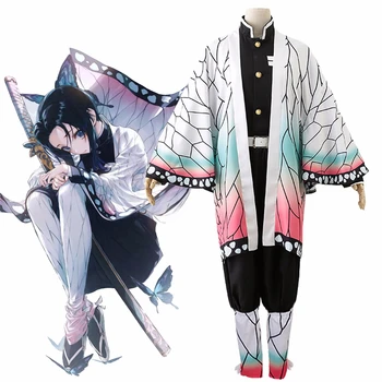 Anime Demon Slayer Kimetsu nr. Yaiba Kochou Shinobu Cosplay Kostiumas Moterims Kimono Uniformas Helovyno Karnavalas kostiumas Šalis Perukas