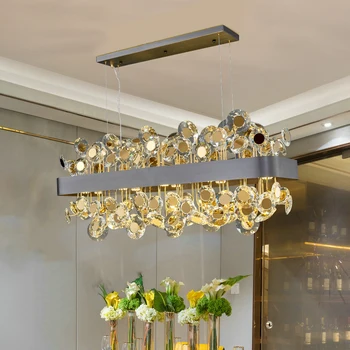 Aukso/juoda stačiakampio liustra apšvietimo kambarį crystal šviesos virtuvės sala kabo lempa patalpų apšvietimas