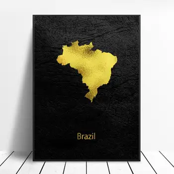 Aukso Žemėlapis Meno Brazilija Drobės Tapybos Sienos Menas Nuotraukas Spausdina Namų Dekoro Sienos Plakatas Apdaila Už Kambarį