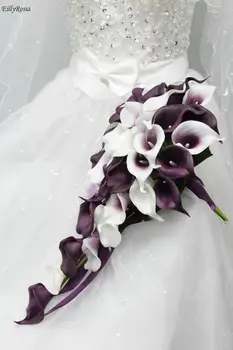 Balta, Violetinė Domino Nuotakos Puokštė Dirbtinių Ašarų Lašas Vestuvių Gėlės Cala Lily Krioklys Vestuvių Puokštė už Bridesmaid