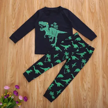 Berniukas 1T-7T ilgomis Rankovėmis marškinėliai + Kelnės Dinozaurų Spausdinti Sriegis Uždarymo Klasikinis Turas Kaklo Pavasario Pižama