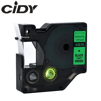CIDY 1pcs Suderinama Dymo D1 6 mm Etiketės Juostos 43619 Juodu ant žalios Juostelės, Etiketės Dymo Label Manager 160 280 210