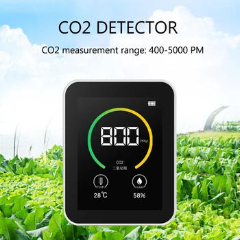 CO2 Oro Kokybei Stebėti Dujų Testeris Detektorius Analizatorius Anglies Dioksido Matuoklis 400-5000PPM su Temperatūra, Drėgmės Ekranas