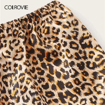 COLROVIE Leopardas Spausdinti Nėrinių Apdaila Satin Cami PJ Nustatyti 2020 m. Vasarą, Seksualus, be Rankovių Pižama Moterims Trumpas Rinkiniai Ponios Pajama Rinkinys