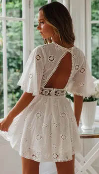 Derliaus balta nėrinių suknelė medvilniniai siuvinėjimo moterų dres pavasarį, vasarą mini suknelė seksualus backless šalies trumpos suknelės 2020 vestidos