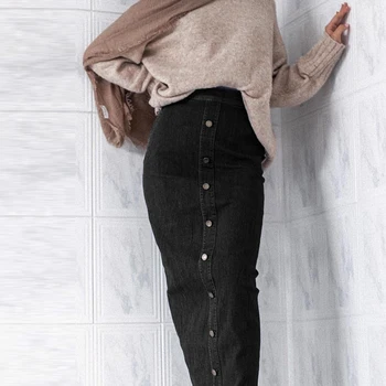 Faldas Mujer Moda Aukšto Juosmens Mygtuką Ilgas Džinsinis Sijonas Moterų Džinsus Pieštuku Bodycon Maxi Sijonai Jupe Longue Femme Spodnica