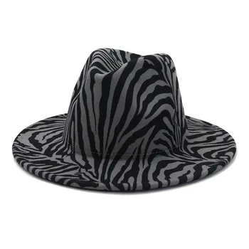 Fedora kepurės moterims, vyrams, zebras modelio spausdinimo atsitiktinis derliaus žiemos skrybėlės skirtos lauko prabangos fascinator zebra džiazo bžūp veltiniai skrybėlę