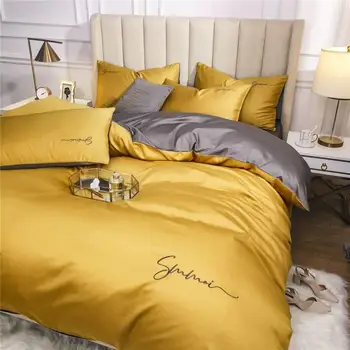 Geltona Egipto Medvilnės Patalynės komplektai Karalienė King size Siuvinėjimo Lovos Antklode padengti paklodės/įrengtas lapas lininis set hotel lova rinkinys