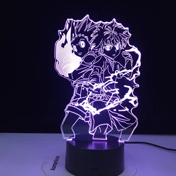 Gon ir Killua Pav 3D Naktį Šviesos Anime Hunter X Hunter naktinė lempa už Vaikas Miegamojo Dekoras Apšvietimas Vaiko Dovana, Naktiniai staleliai, Lempa