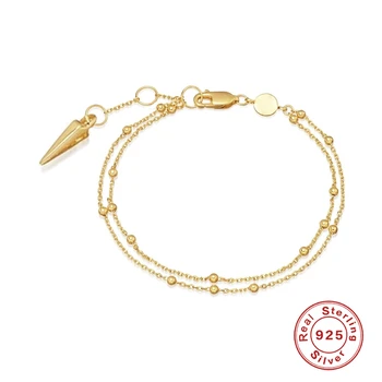 GS 925 Sterlingas Sidabro, Aukso Mados Moterų Papuošalai Dvigubo Sluoksnio Karoliukų Apyrankę, Lady Mergaitės Dovana Lašas Laivybos Fine Jewelry