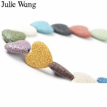 Julie Wang 19PCS Multi-colored Širdies Formos Natūralios Lavos Uolos Akmens Karoliukai Už eterinis Aliejus Difuzoriaus Karolius, Papuošalai Karoliai