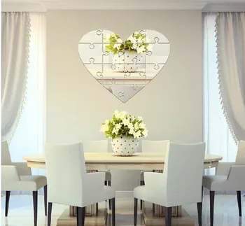 KARŠTO Nemokamas pristatymas akrilo vestuvių širdies surinkti namo sienos veidrodis aplinkosaugos ¾enklelis, 3D Puzzle širdies veidrodis lipdukas