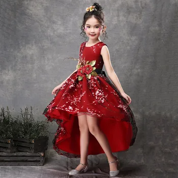 Kostiumai Gale Gėlių Lankas Raudonas Mergina Suknelę Rankų Darbo Gėlių Vestuvių Parodoje Elegantiškas Princesė Šalies Tutu Vaikai Suknelė K1-2153