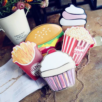 Kūrybos Stiliaus Moteris Hamburger Ledų pečių krepšiai, Cupcake PU Grandinės, krepšiai Mielas Hamburger Pūsti Fri 3D 