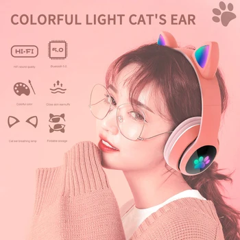 LED Kačių Ausų Ausines Bluetooth 5.0 Triukšmo Panaikinimo Vaikai mergina laisvų Rankų įranga Parama TF Kortelę FM Radijas Su Mic Belaidės Ausinės