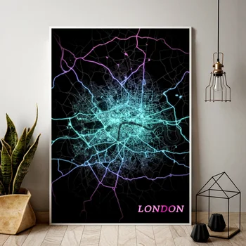 Londono Miesto šviesos RGB Žemýlapio Plakatas Namų Sienų Dekoras (be Rėmelio)