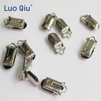 Luo Qiu suspender įrašai (50 vnt/lot), 10mm Metalas, Sidabro drabužį, apkabos su plastmasiniais dantimis Naudoti dydis attache sucette speenkoord hout