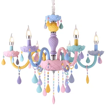 Macaron spalvos pakabukas lempa balta princesė mergina, vaikų kambario, miegamojo, valgomojo kristalų Lemputė E14
