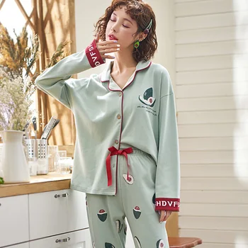 Mados Avokado Sleepwear Moterų Medvilnės Pižama Patogus Pijamas Mujer Didelio Dydžio Pižamos Prarasti Homewear Minkštas naktiniai drabužiai 3XL