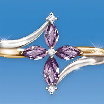 - Metį mados dviejų atspalvių moterų žiedas gėlių formos blizga kubinis cirkonis inkrustacijos violetinė crystal arklių akių cirkonis žiedas