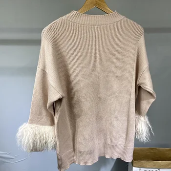 Moterų megztinis 2021 m. pavasarį naujos kartos lyderis burną kutais avių paplūdimio vilnos vidutinio ilgio vientisos spalvos megztinis