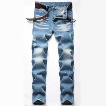 Naujas Mados 2020 m. RUDENĮ, Pavasarį Skylę Blue Jeans vyriški Kankina Liesas Dviratininkas Sunaikinta Džinsinio audinio Kelnės