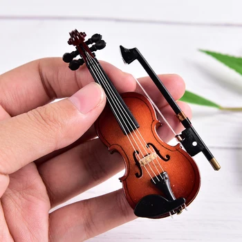 Naujas Mini Smuikas su Paramos Miniatiūriniai Medinių Muzikos Instrumentų Kolekcija Dekoratyviniai Papuošalai