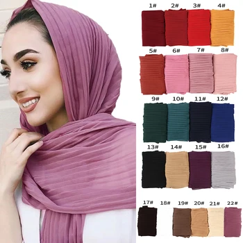 Naujoji turkijos stiliaus Moteris gniuždymo burbulas šifono vientisos spalvos klostytas skaros, klostyti lankelis hijab musulmonų apsiaustas šalikai/šalikas