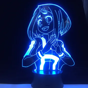 Ochaco Uraraka Anime 3d Lempos Mano Herojus akademinės bendruomenės Boku LED pagrindiniai kištukiniai naktinių lempų lizdai ANIME LEMPA Vaikams, Vaikų Berniukų Miegamasis Dekoro Akrilo Stalo Lempa