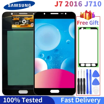 Patikrintas Samsung Galaxy J7 2016 LCD J710 LCD Ekranas SM J710F J710FN J710M J710H Jutiklinis Ekranas skaitmeninis keitiklis Asamblėja