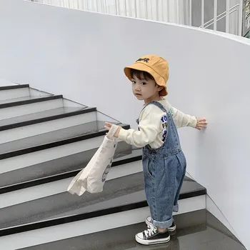 Pavasarį, Rudenį korėjos stiliaus kūdikių berniukų džinsai laisvi, darbo drabužiai cute girl vaikams laisvalaikio visas rungtynes, suspender kelnės kelnės, kombinezonai su antkrūtiniais