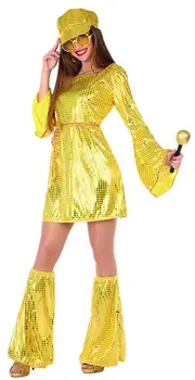 Phertiful 1960 Moterų Disco Kostiumai Šalis Komplektus Suknelė Bling Bling Geltona