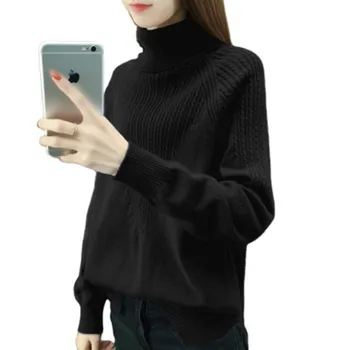 Rudenį ir žiemą, golfo džemperis moterims, elegantiška, gryna spalva juoda grožio megzti vilnos megztinis storas šiltas ilgomis rankovėmis 2020Spr