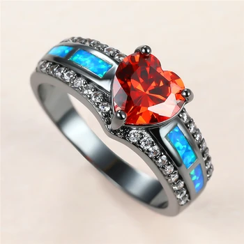 Skanėstas Moterų Red Heart Crystal Žiedą, Žavesio 14KT Juodojo Aukso Vestuvių Žiedai, Moterų, Prabangos Nuotaka Blue Opal Vestuvinis Žiedas