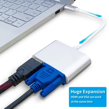 USBC HDMI 4K 30Hz VGA Adapteris USB 3.1 C Tipo USB-C VGA HDMI Konverteris Adapteris, skirtas Naujojo 