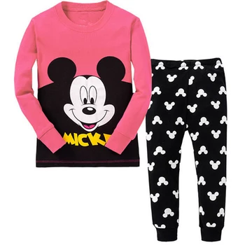 Vaikai berniukas mergaičių drabužių pižama nustatyti Medvilnės Vaikų Sleepwear 2Pieces Mickey Animacinių filmų Topai +Kelnės Bamblys Vaikas Drabužiai, Pižamos