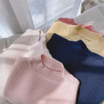 Vaikų palaidų montavimo kietosios spalvos megztinis 2020 naujų vaikinų ir merginų apvalios kaklo trikotažas kūdikių viršų