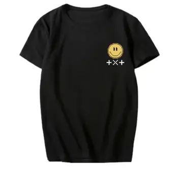 Vasaros stiliaus txt RYTOJ X KARTU besišypsantis veidas spausdinimas o kaklas trumpas rankovės marškinėliai unisex kpop mados t-shirt