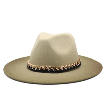 Veltiniai skrybėlės, plačios birm gradiento spalvos su grandinės juostos diržo prabangos prekės žiemą kepurės vyrams, moterims, ponai vintage jazz moterų skrybėlės