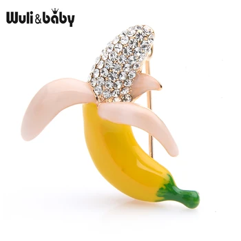 Wuli&baby kalnų krištolas Emalio Bananų Sages Moterims Lydinio Bananų Mažas Sagė Apykaklės Smeigtukai Dovanos