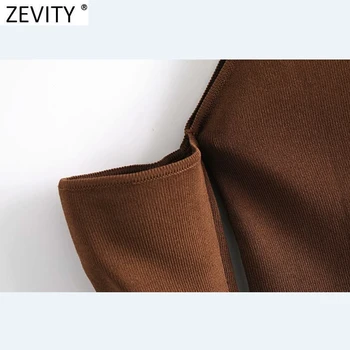 Zevity 2021 Moterų Sexy Nereguliarus Off Peties Nesimetriškas Trumpas Mezgimo Megztinis Moteriška Elegancija Ilgomis Rankovėmis Tuščiaviduriai Iš Viršūnės S622